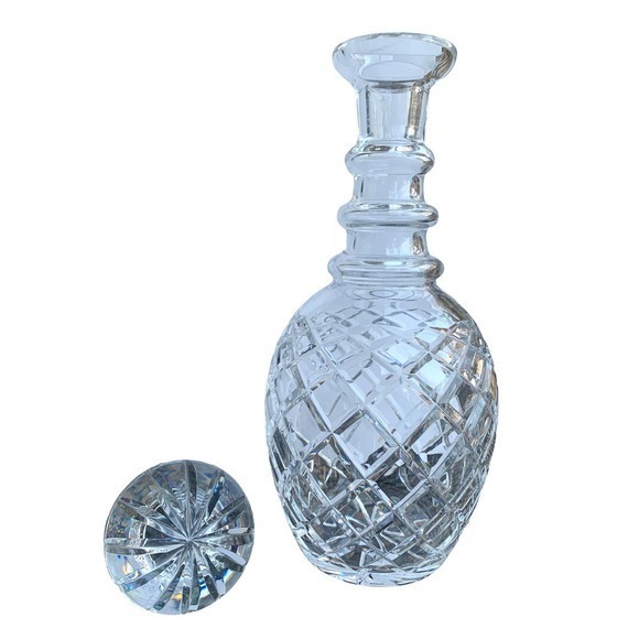 Vtg. Three Rings Crystal Cut Glass Decanter With Mushroom Topper. - Picture 2 of 12